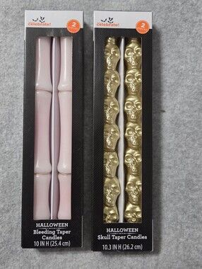 Way to Celebrate! Sets Of 2-10-inch Bleeding & Stacked Gold Skulls Taper Candles